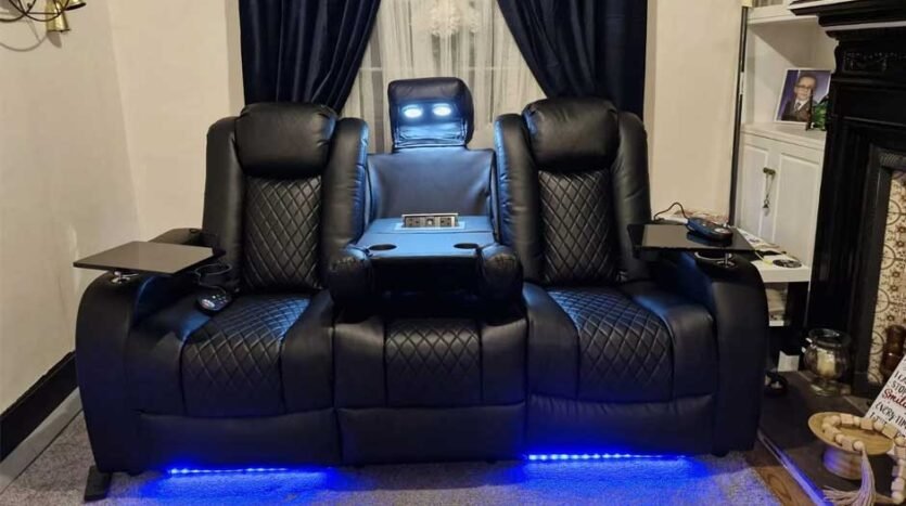 Forbes 2 Seater Electric Recliner Sofa in Black Aire Leather A Perfect Blend of Comfort and Style