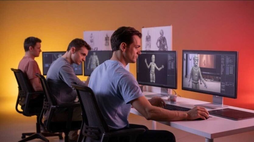 Expert animators working on 3D animation projects